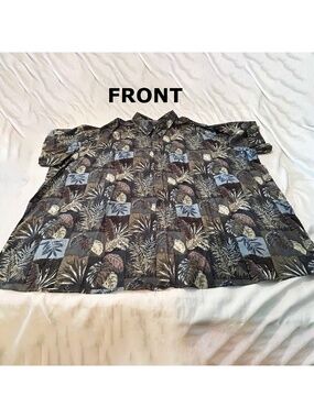 UNISEX 100% COTTON SHIRT TUNIC, BLACK/BEIGE/TAN, SIZE 6X, BUTTON FRONT, ROOMY